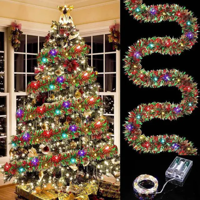Main image of 33FT Colorful strip lights Christmas Metallic Tinsel Twist with LED Lights for Rustic Holiday Party Supply 100LED
