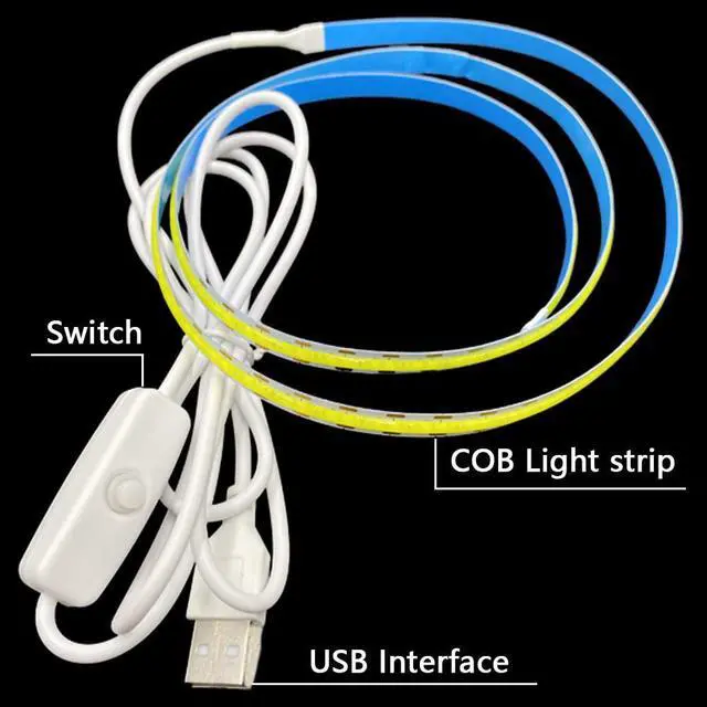 Alt view image 5 of 7 - 5V COB flexible light strip with USB and switch, live broadcast fill light, e-sports room decoration light strip 16.4ft warm white