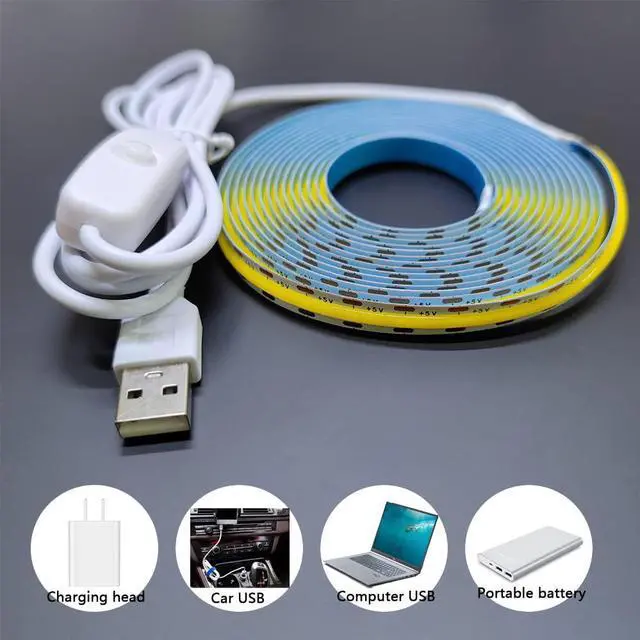 Alt view image 3 of 7 - 5V COB flexible light strip with USB and switch, live broadcast fill light, e-sports room decoration light strip 16.4ft warm white