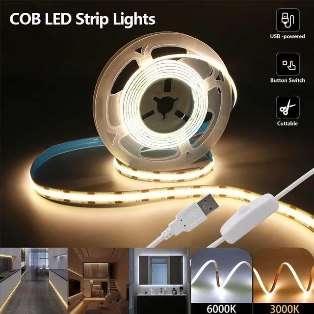 Alt view image 2 of 7 - 5V COB flexible light strip with USB and switch, live broadcast fill light, e-sports room decoration light strip 16.4ft warm white