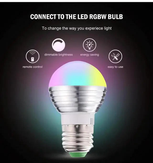 Alt view image 2 of 7 - E26/E27 3W RGB LED Light Bulb 16 Color Changing Bulb RGB Light Bulbs Dimmable with Remote Control, RGB + Warm White for Home Room Decor