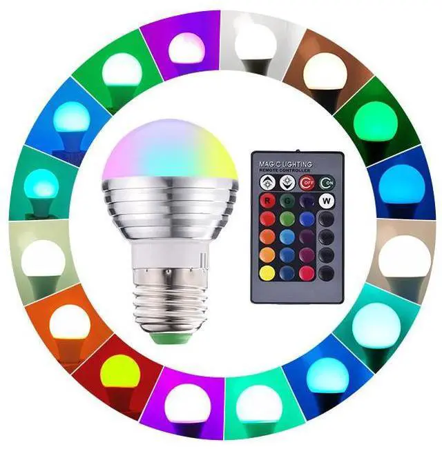 Alt view image 3 of 7 - E26/E27 3W RGB LED Light Bulb 16 Color Changing Bulb RGB Light Bulbs Dimmable with Remote Control, RGB + Warm White for Home Room Decor