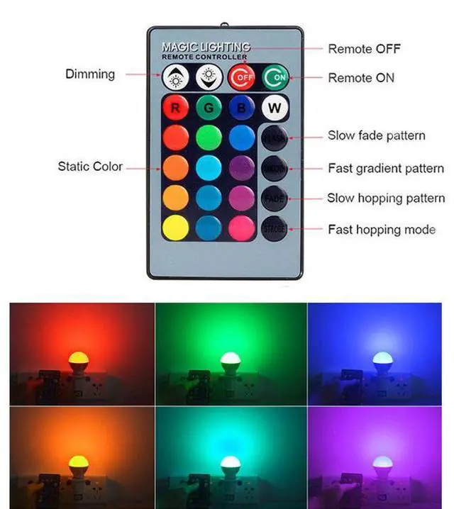 Alt view image 5 of 7 - E26/E27 3W RGB LED Light Bulb 16 Color Changing Bulb RGB Light Bulbs Dimmable with Remote Control, RGB + Warm White for Home Room Decor