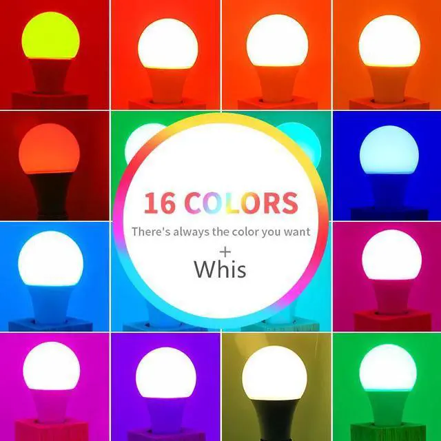 Alt view image 3 of 6 - RGB Color Changing Light Bulbs,15W RGB LED Light Bulbs A70 E27/E26 Warm White 6500K,16 Color Multicolor Light Bulb Dimmable Light for Home Party Bedroom