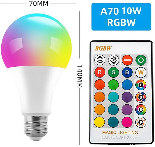 Alt view image 4 of 6 - RGB Color Changing Light Bulbs,15W RGB LED Light Bulbs A70 E27/E26 Warm White 6500K,16 Color Multicolor Light Bulb Dimmable Light for Home Party Bedroom