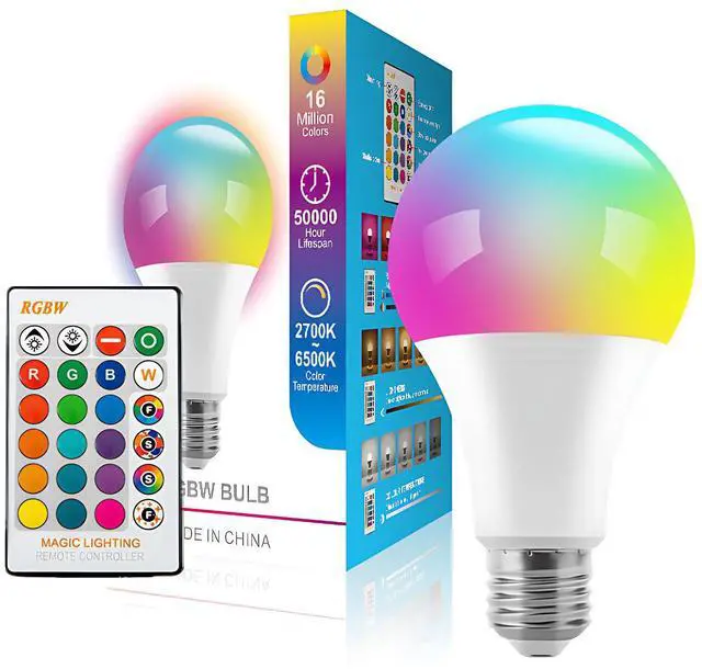 Main image of RGB Color Changing Light Bulbs,15W RGB LED Light Bulbs A70 E27/E26 Warm White 6500K,16 Color Multicolor Light Bulb Dimmable Light for Home Party Bedroom
