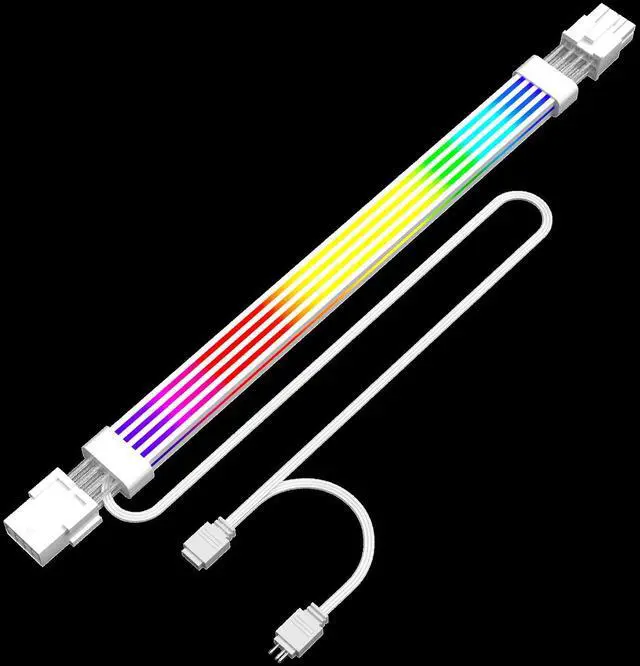 Alt view image 2 of 7 - 8 Pin RGB GPU Cable,RGB PSU Cables Extension - Addressable 5V3Pin ARGB PC Case Decor for RTX 3060 4060 4070 Radeon RX 6600 580 Graphics Card Power Supply White
