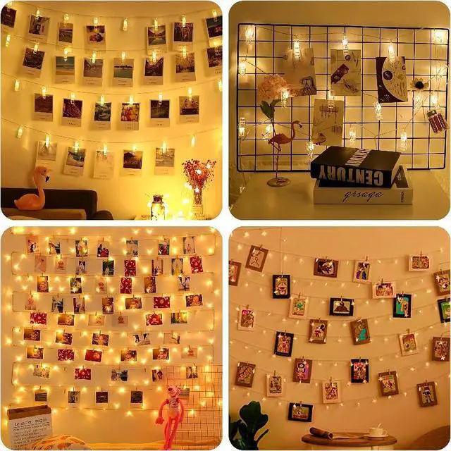 Alt view image 4 of 7 - 30LED Photo Clip Copper String Lights Starry Fairy Warm Yellow Lights Battery Powered for Hang Pictures Cards Bedroom Wall Decorations Christmas Patio Halloween Thanksgiving WeddingParty Decor
