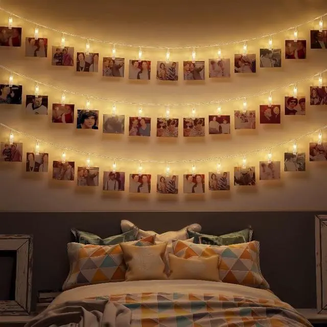 Alt view image 7 of 7 - 30LED Photo Clip Copper String Lights Starry Fairy Warm Yellow Lights Battery Powered for Hang Pictures Cards Bedroom Wall Decorations Christmas Patio Halloween Thanksgiving WeddingParty Decor