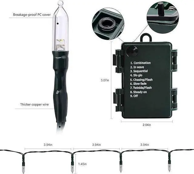 Alt view image 4 of 7 - Christmas Lights 100 Count Mini Clear Lights 10M Green Wire Christmas Tree String Lights for Outdoor Indoor Christmas/Wedding/Valentines Day Decor,Remote Control 8 Modes(Warm White)