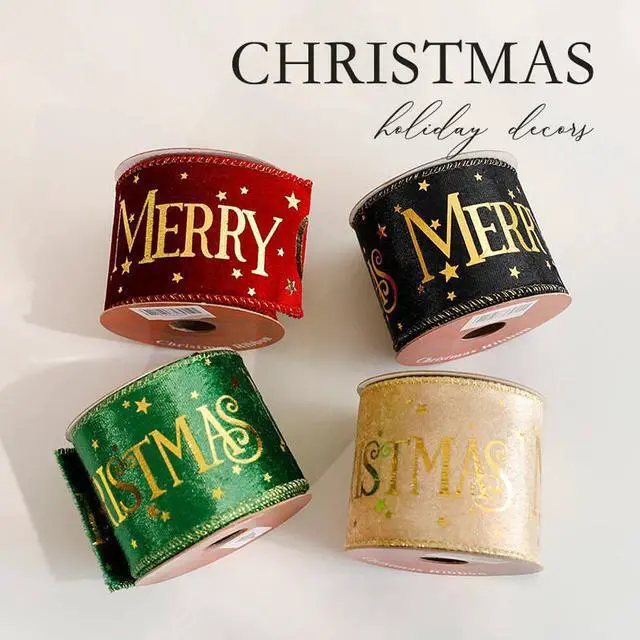 Alt view image 2 of 7 - Christmas Holiday Ribbon Set, Red Green Gold Black, Wired Edge, Glitter Snowflake Pattern, 2.48 Inch x 3 Yards, 8 Rolls, for Gift Wrapping, Wreaths, Garland, Crafts
