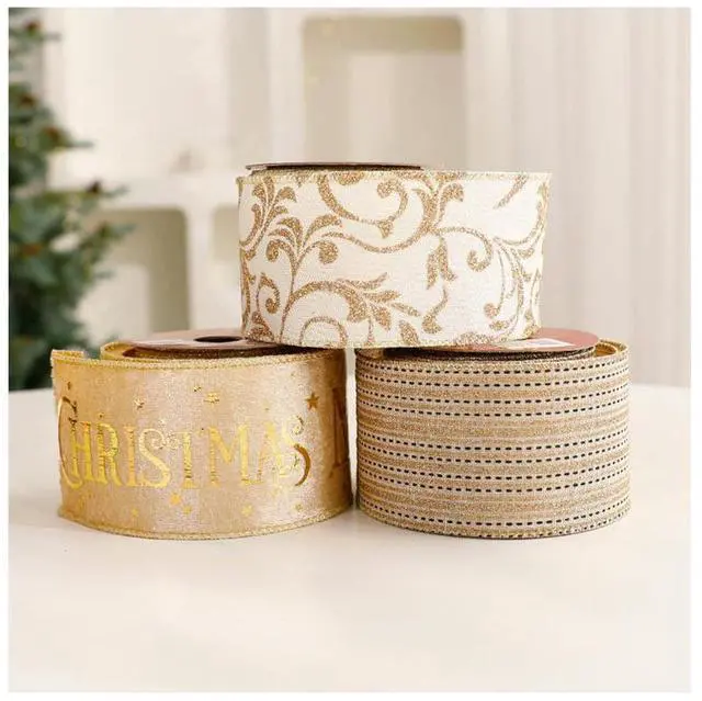 Alt view image 4 of 7 - Christmas Holiday Ribbon Set, Red Green Gold Black, Wired Edge, Glitter Snowflake Pattern, 2.48 Inch x 3 Yards, 8 Rolls, for Gift Wrapping, Wreaths, Garland, Crafts