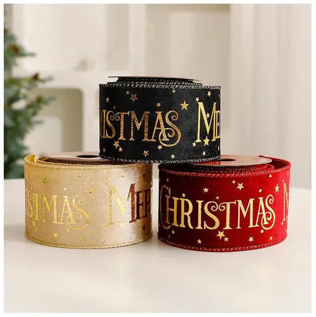 Alt view image 5 of 7 - Christmas Holiday Ribbon Set, Red Green Gold Black, Wired Edge, Glitter Snowflake Pattern, 2.48 Inch x 3 Yards, 8 Rolls, for Gift Wrapping, Wreaths, Garland, Crafts