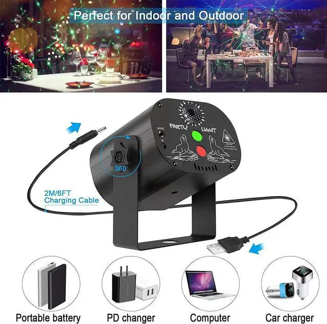 Alt view image 2 of 7 - Wireless Party Lights, Dj Disco Lights with 4000 mAh Built-in Battery,LED Projector Stage Strobe Light by Sound Activated Remote Control for Parties Christmas Halloween Weddings Lighting (Black)