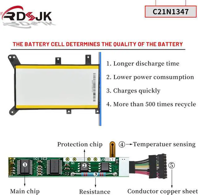 Alt view image 4 of 7 - C21N1347 Laptop Battery for Asus X554L X555 X555L X555LA X555LD X555LN X555MA A555 A555L A556 A556U K555 K555Z K555L K555LA K555LD R556L R557L VM510 Y583L Y583LD F554L F555U F555L FL5500 Series 37Wh