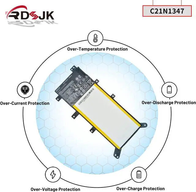 Alt view image 6 of 7 - C21N1347 Laptop Battery for Asus X554L X555 X555L X555LA X555LD X555LN X555MA A555 A555L A556 A556U K555 K555Z K555L K555LA K555LD R556L R557L VM510 Y583L Y583LD F554L F555U F555L FL5500 Series 37Wh
