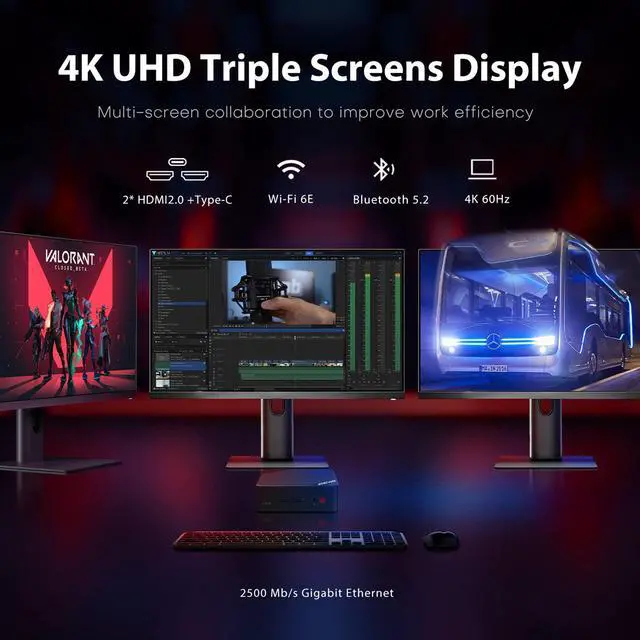 Alt view image 5 of 7 - Ryzen Mini PC Windows 11 Pro, AMD Ryzen 7 5700U 32GB RAM 512 M.2 SSD Micro Computers, Mini Gaming PC 4K Triple Display/Dual HDMI/WiFi 6/Gaming/Office/Home