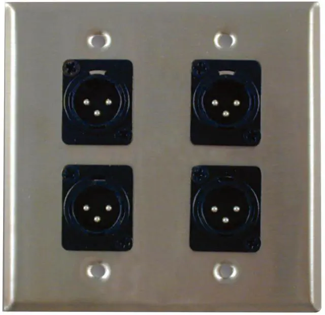 Main image of Dual Gang Stainless Steel Wall Plates with Four 3 pin XLR Male