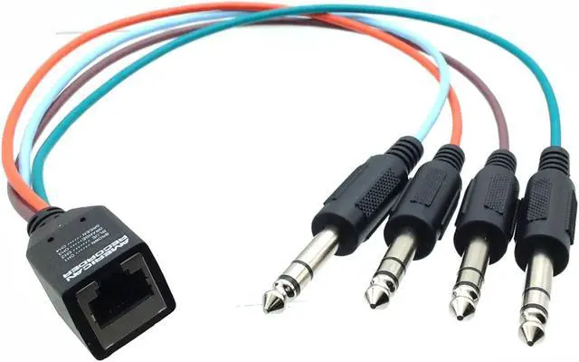 Main image of RJ45 Female to 4 each TRS Male Breakout Adapter - Run 4 Balanced audio signals on RJ45 Cat 6 Cable