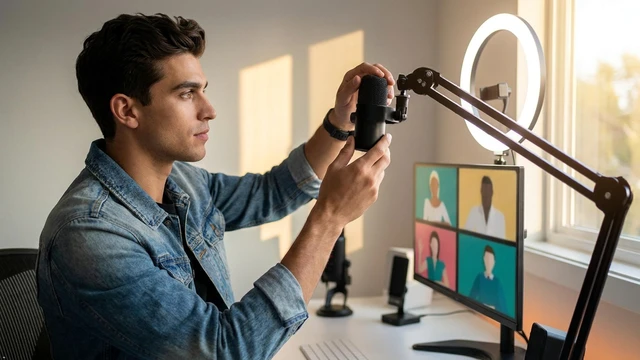 Alt view image 4 of 7 - ALLCAST - Live Streaming Complete Setup Kit - Streaming on Twitch, YouTube, TikTok - Video Conference, Webinar and Podcast System. Single or Dual monitor stand with built in HD Camera, Ring Light, Mic