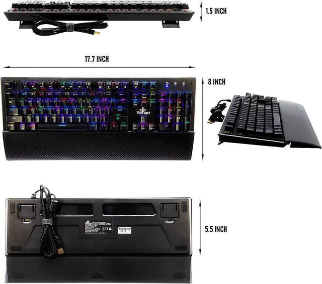 Alt view image 2 of 8 - YEYIAN FLARE Mechanical Gaming Keyboard, 104 RGB LED Backlit 16M Color Keys, OUTEMU Red Hot-Swappable Switches, Cherry MX Equivalent, 14 Modes, 50M Keystrokes, Palm Rest, Steel Frame, Braided Cable