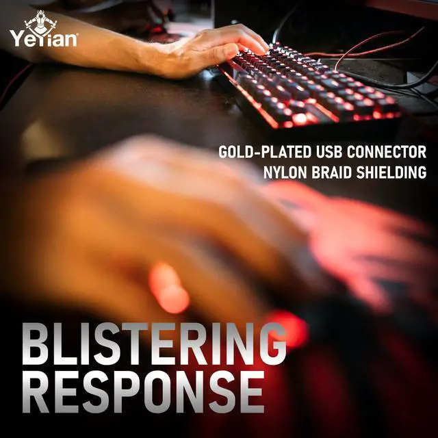 Alt view image 7 of 8 - YEYIAN FLARE Mechanical Gaming Keyboard, 104 RGB LED Backlit 16M Color Keys, OUTEMU Red Hot-Swappable Switches, Cherry MX Equivalent, 14 Modes, 50M Keystrokes, Palm Rest, Steel Frame, Braided Cable