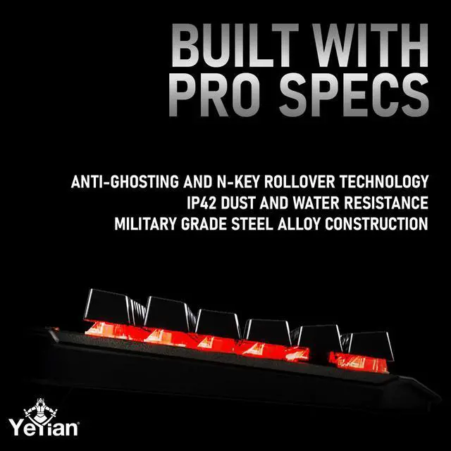 Alt view image 5 of 8 - YEYIAN ASWARD Mechanical Gaming Multimedia Keyboard, 104 RGB LED Backlit 16M Color Keys, OUTEMU Red Hot-Swappable Switches, Cherry MX Equivalent, 18 Modes, 50M Keystrokes, Steel Frame, Braided Cable