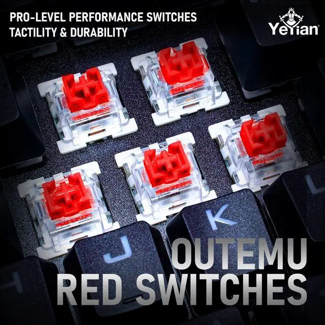Alt view image 3 of 7 - YEYIAN AKIL Mechanical Gaming Wireless 65% TKL Keyboard, Rechargeable 68 RGB LED Backlit 16M Color Keys, OUTEMU Red Hot-Swap Switches, Cherry MX Equivalent, 18 Modes, 50M Keystrokes, Steel, Tenkeyless
