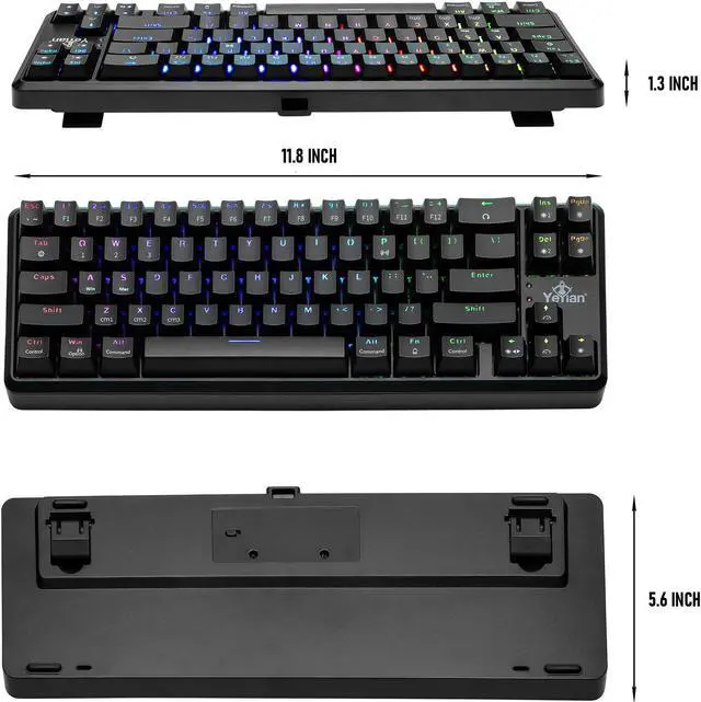 Alt view image 2 of 7 - YEYIAN AKIL Mechanical Gaming Wireless 65% TKL Keyboard, Rechargeable 68 RGB LED Backlit 16M Color Keys, OUTEMU Blue Hot-Swap Switches, Cherry MX Equivalent, 18 Modes, 50M Keystrokes Steel, Tenkeyless