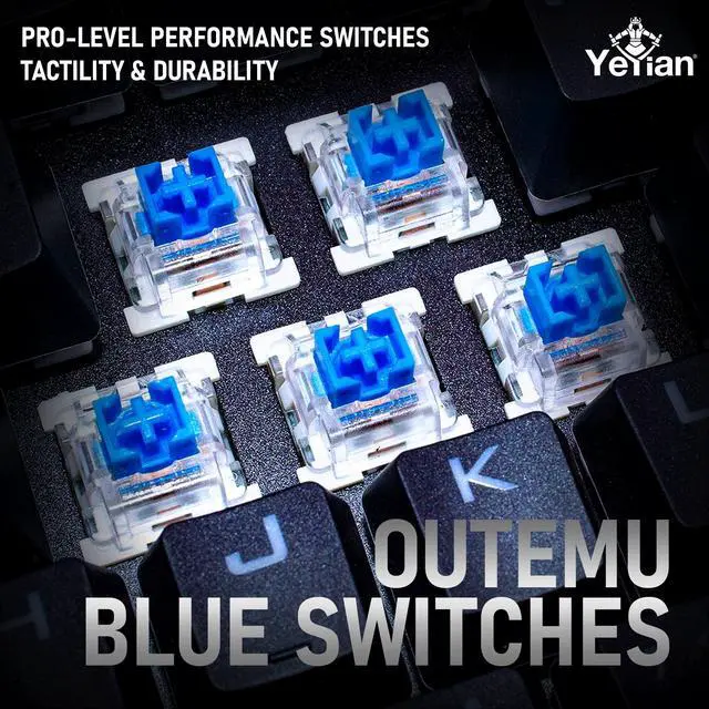 Alt view image 3 of 7 - YEYIAN AKIL Mechanical Gaming Wireless 65% TKL Keyboard, Rechargeable 68 RGB LED Backlit 16M Color Keys, OUTEMU Blue Hot-Swap Switches, Cherry MX Equivalent, 18 Modes, 50M Keystrokes Steel, Tenkeyless