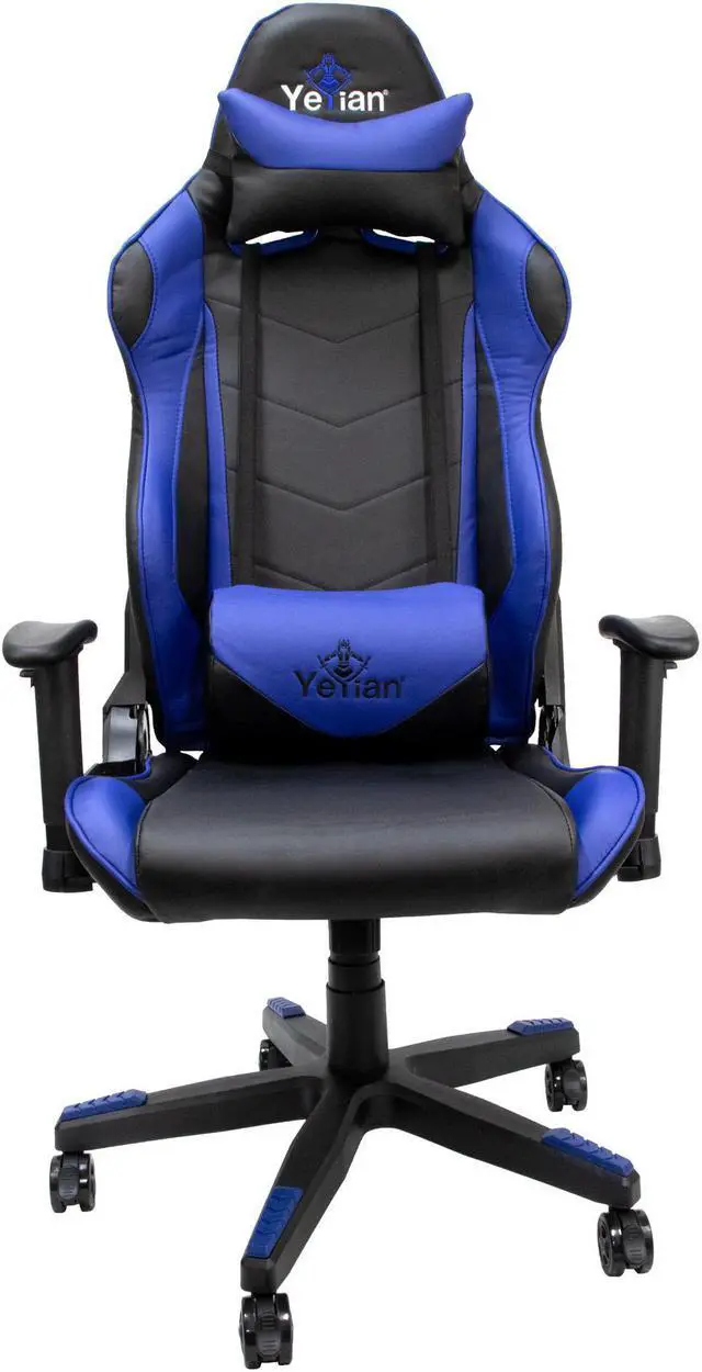 Alt view image 5 of 10 - Yeyian gaming chair cadira 1150, synthetic leather, 3d armrest, lumbar cushions, head rest, butterfly system, gas lift class 4, up to 150kg black/blue (ysgc1150a)
