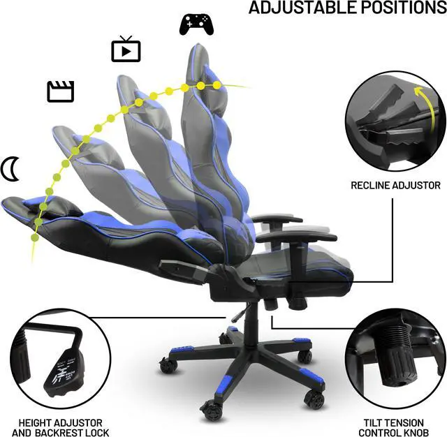 Alt view image 6 of 10 - Yeyian gaming chair cadira 1150, synthetic leather, 3d armrest, lumbar cushions, head rest, butterfly system, gas lift class 4, up to 150kg black/blue (ysgc1150a)
