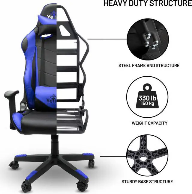 Alt view image 7 of 10 - Yeyian gaming chair cadira 1150, synthetic leather, 3d armrest, lumbar cushions, head rest, butterfly system, gas lift class 4, up to 150kg black/blue (ysgc1150a)
