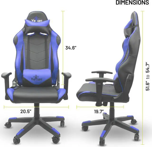 Alt view image 10 of 10 - Yeyian gaming chair cadira 1150, synthetic leather, 3d armrest, lumbar cushions, head rest, butterfly system, gas lift class 4, up to 150kg black/blue (ysgc1150a)