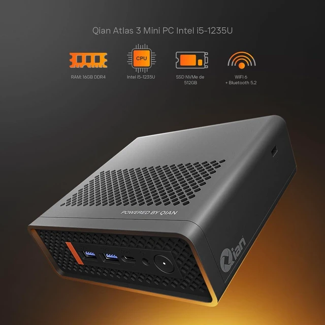 Alt view image 2 of 7 - Qian Atlas 5 Mini PC Intel Core i51235U, 16GB DDR4, 512GB SSD, WiFi 6, Dual HDMI, VESA Mount