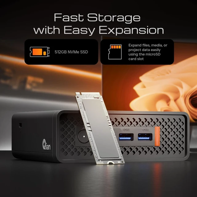 Alt view image 5 of 7 - Qian Atlas 5 Mini PC Intel Core i51235U, 16GB DDR4, 512GB SSD, WiFi 6, Dual HDMI, VESA Mount