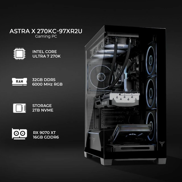 Alt view image 2 of 7 - Yeyian Astra X Gaming Desktop - Core Ultra 7 270K Plus, 9070 XT, 32GB DDR5 6000MHz, 2TB SSD - AI-Ready Tower - SKU YPI-AX270KC-97XR2U.