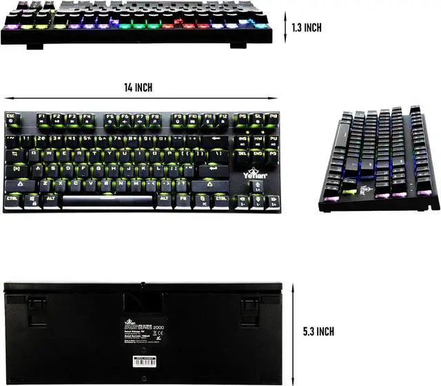 Alt view image 2 of 7 - YEYIAN SPARK Mechanical Gaming Keyboard, 87 TKL RGB LED Backlit 16M Color Keys, OUTEMU Blue Hot-Swappable Switches, Cherry MX Equivalent, 13 Modes, 50M Keystrokes, Steel Frame Braided Cable Tenkeyless
