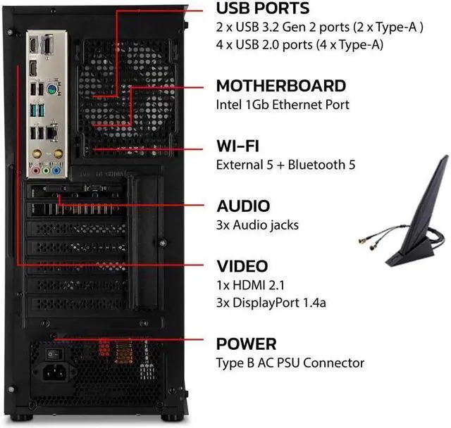 Alt view image 6 of 6 - Yeyian YUMI Gaming Desktop PC AMD Ryzen 5 5600X Multi (Boost frequency up to 4.6GHz) , Nvidia RTX 4060, 1TB NVMe SSD, 16GB DDR4 3200, 650W 80+ Gold PSU, AC Wi-Fi, Window 11 64bit - YPA-YU560XB-4601U
