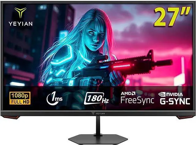 Main image of YEYIAN 27 inch Gaming Monitor 1080P FHD 180Hz 1ms, 16:9 Flat IPS Ultra-Slim Panel, 97% sRGB 1000:1 Contrast Ratio 178° View Angle, HDR 10, HDMI 2.0, Freesync & G-Sync Support, Tilt Adjust