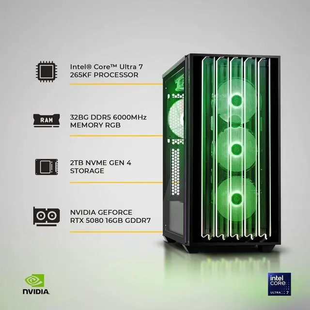 Alt view image 5 of 6 - YEYIAN Gaming Desktop PC MIRAGE S Intel Core ULTRA 7 265KF RTX 5080 32GB DDR5 2 TB SSD 1000W 80+ Platinum PSU Windows 11 Home - YPI-MS265YC-5801B