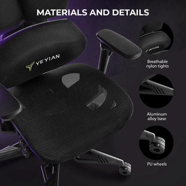 Alt view image 7 of 7 - YEYIAN Ergonomic Gaming Chair. Lumbar Support, Adjustable Seat Height, Adjustable Armrests. YAR-GAOME-M1