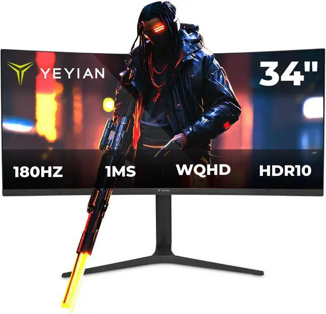 Main image of YEYIAN Gaming Monitor 34". Ultrawide Curved, 180Hz, 1ms, VA, WQHD (3440x1440), FreeSync, HDMI , Display Port, Tilt Adjustable: Model: YMC-FV234-M1
