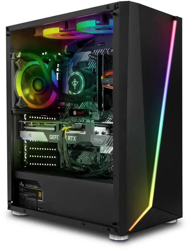 Main image of YEYIAN Gaming PC. Intel Core i5 12600F, Nvidia GeForce RTX 3060 Ti, 120mm AIO Liquid Cooler, 1TB NVMe SSD, 16GB DDR4, 650W 80+ GOLD, Windows 11 Home. Model YPI-KU26KFB-36T1U