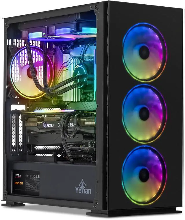 Main image of YEYIAN Gaming PC. Intel Core i7 13700KF, NVIDIA RTX 3070 Ti, 240mm AIO, 1 TB NVMe, 32GB DDR5 , 850W 80+ GOLD, Windows 11 Home. Model YPI-YARX13-02
