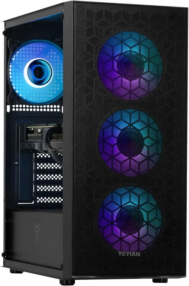 Main image of YEYIAN Gaming PC. AMD Ryzen 5 7600, NVIDIA RTX 4060, 1TB NVMe, 16GB DDR5, 650W 80+ GOLD, Windows 11 Home. Model YPA-YU7600B-4601U