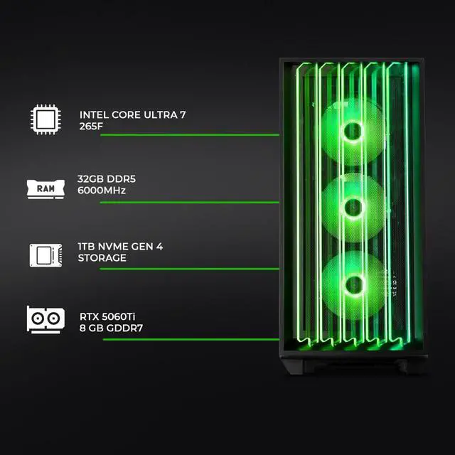 Alt view image 6 of 7 - YEYIAN Gaming PC. Intel Core Ultra 7 265F, NVIDIA RTX 5060 Ti 8GB GDDR7, 240mm AIO 1TB	NVMe, 32GB DDR5, 850W 80+ GOLD, Windows 11 Home. Model YPI-MS265FC-56T1U