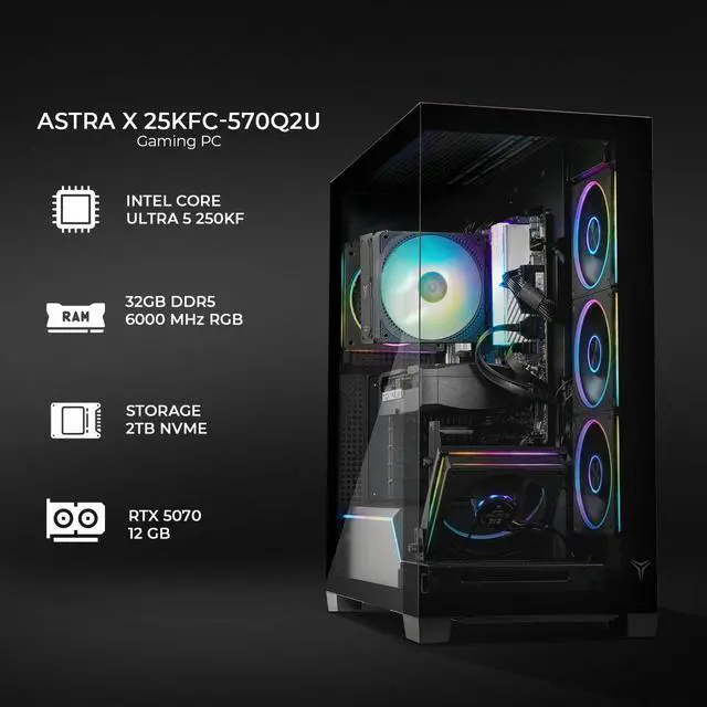 Alt view image 2 of 7 - Yeyian Astra X Gaming Desktop Core Ultra 5 250KF, GeForce RTX 5070, 32GB DDR5 6000MHz, 2TB SSD AIReady HighAirflow Tower with Performance Air Cooling SKU YPI-AX25KFC-570Q2U