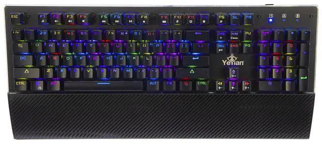 Main image of YEYIAN FLARE Mechanical Gaming Keyboard, 104 RGB LED Backlit 16M Color Keys, OUTEMU Blue Hot-Swappable Switches, Cherry MX Equivalent, 14 Modes, 50M Keystrokes, Palm Rest, Steel Frame. SKU: YAT1801EN