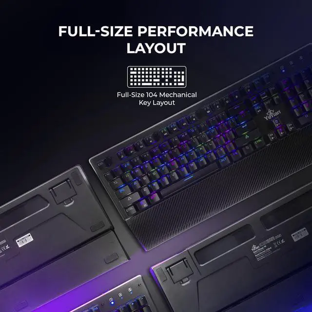 Alt view image 3 of 7 - YEYIAN FLARE Mechanical Gaming Keyboard, 104 RGB LED Backlit 16M Color Keys, OUTEMU Blue Hot-Swappable Switches, Cherry MX Equivalent, 14 Modes, 50M Keystrokes, Palm Rest, Steel Frame. SKU: YAT1801EN